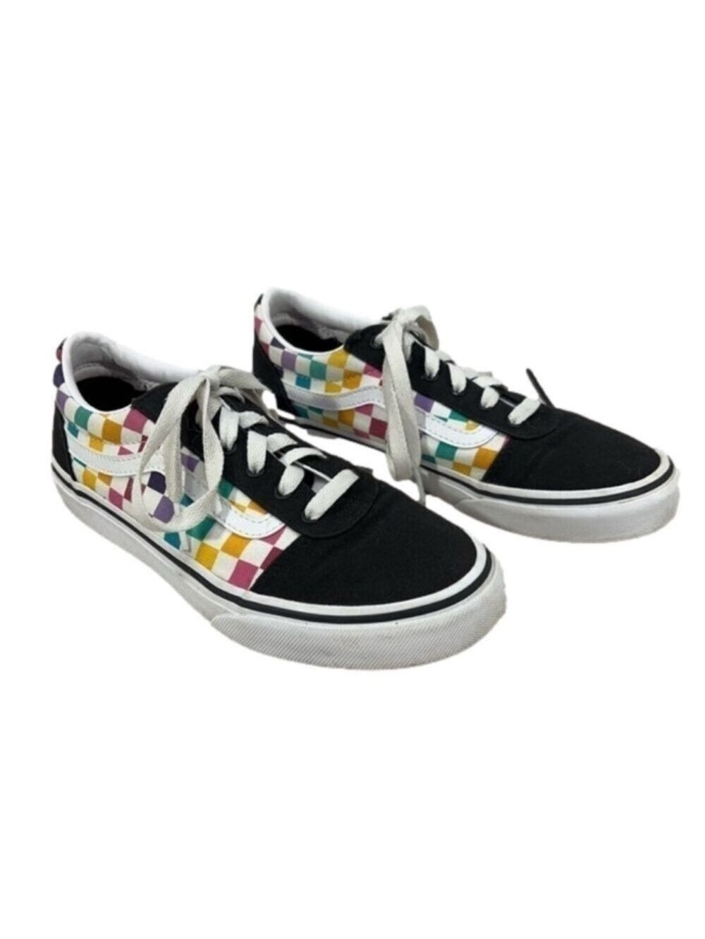 Vans Missy Old Skool Rainbow Checkerboard Skate Shoe Missy Size 4